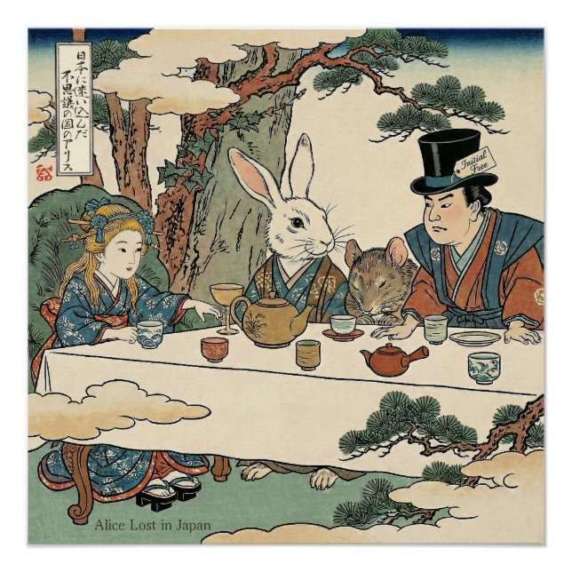 Poster Alice Lost in Japan | Ukiyo-e Mad Tea Party (Devant)