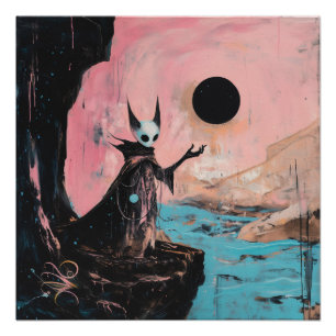 Poster Alien Chat Lune Noire Witchy AI Art Semi-brillant