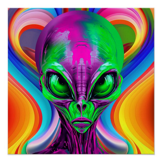 Poster Alien Géométrique Coloré Moderne (Devant)
