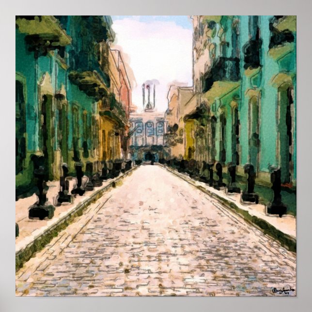 Poster Allée Turquoise - Aquarelle Sketch Signé (Devant)