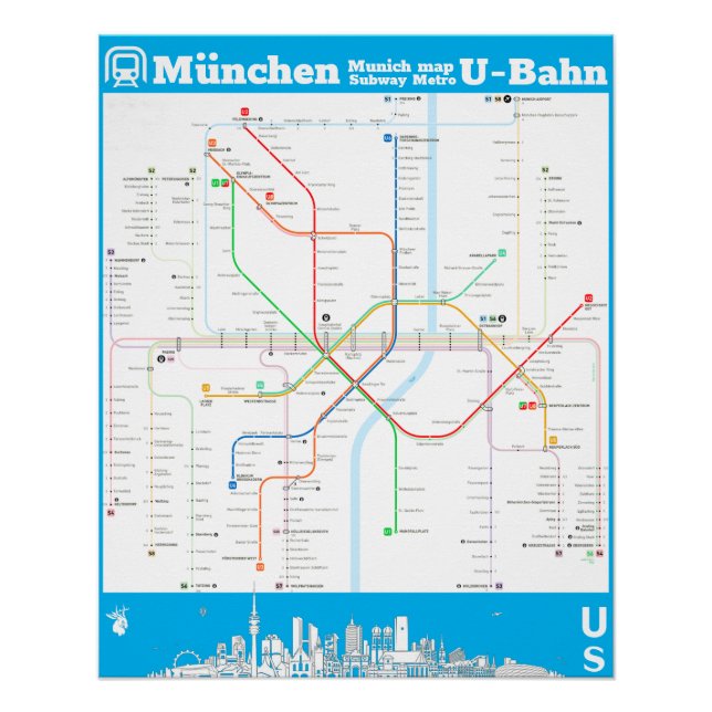 Poster " Allemagne : Métro de Munich SUBWAYmap ... (Devant)