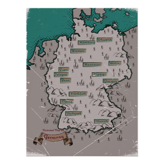 Poster Allemagne Vintage Carte illustrée (Devant)