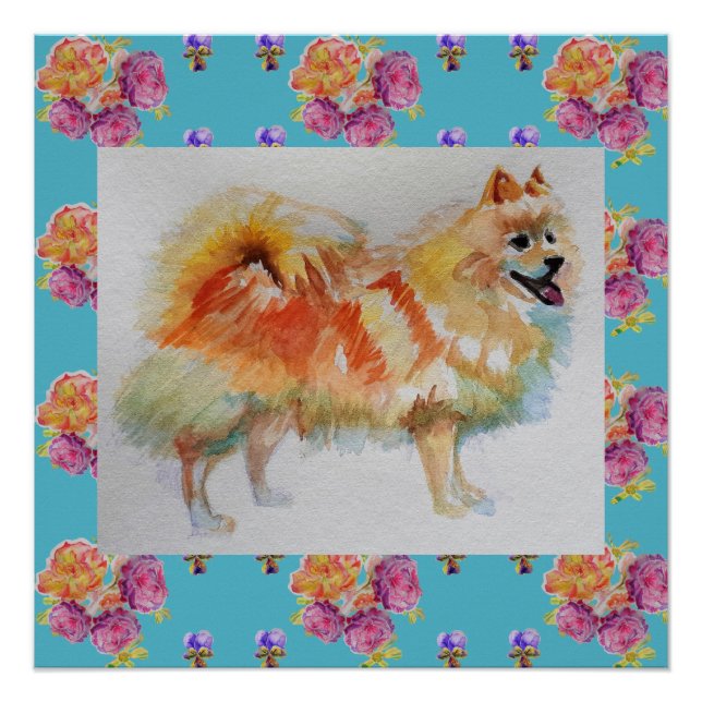 Poster Allemand Spitz Pomeranian Chien Rose Imprimer Post (Devant)