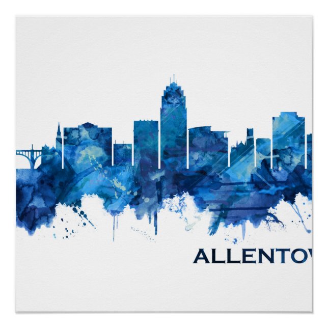 Poster Allentown Pennsylvania Skyline Blue (Devant)