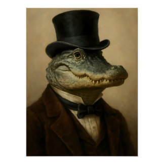 Poster Alligator vintage dans la Cravate chapeau et arc e