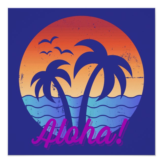 Poster Aloha - Coucher de soleil tropical hawaïen (Devant)