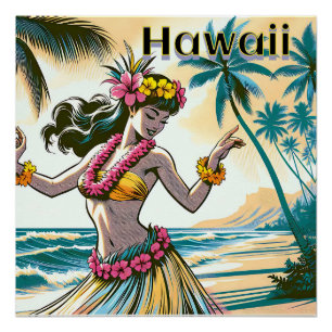 Poster Aloha   Hawaii Hula Dancer sur la plage