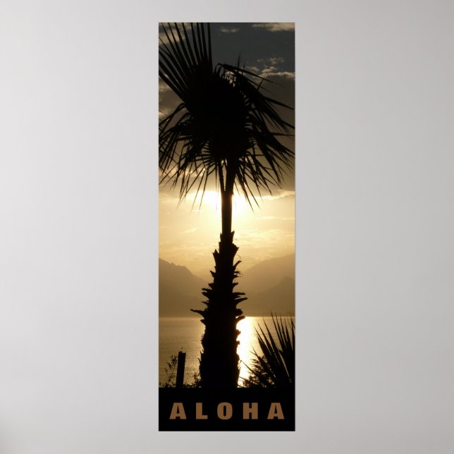 Poster Aloha Hawaii Palm Trees Tropiques Coucher de solei (Devant)