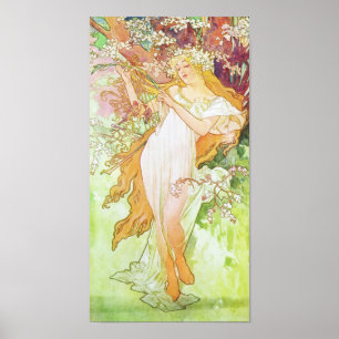 Poster Alpha Mucha Spring Floral Vintage Art nouveau