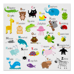 Poster Alphabet avec des images et des lettres d'animaux