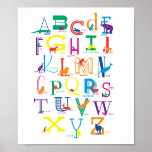 Poster alphabet avec silhouettes animales en coule