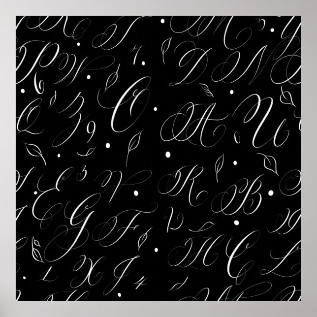 Poster alphabet de calligraphie noir et blanc (Devant)