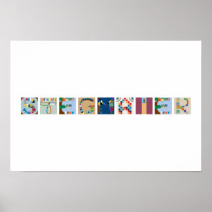 Poster alphabet de jeu de carte de nom à 9 lettres