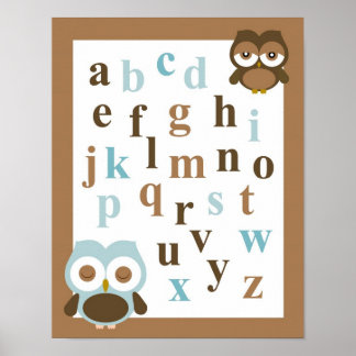 Poster Alphabet de la nurserie bébé garçon hibou art