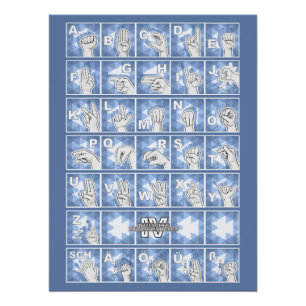 Poster Alphabet digital allemand 4 - bleu /