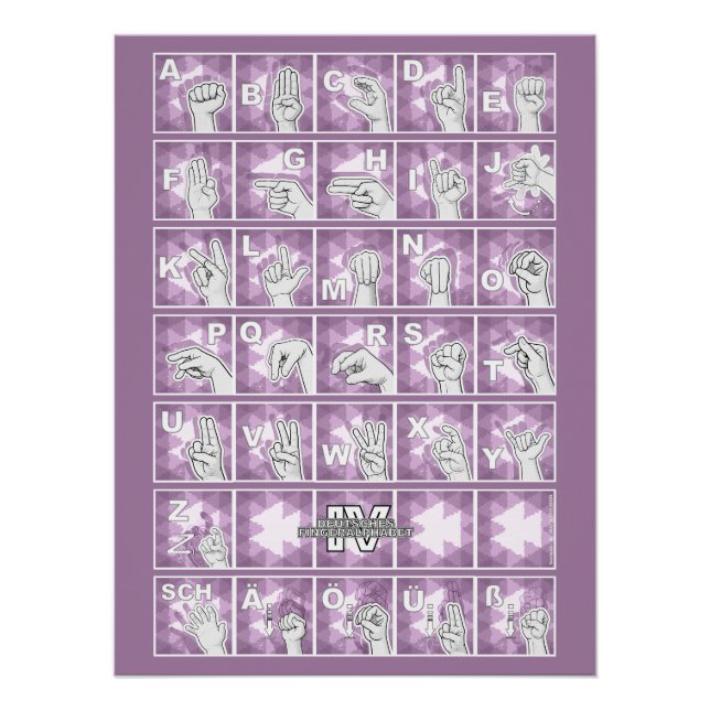 Poster Alphabet digital allemand 4 - gris lavande / (Devant)