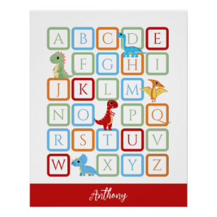 Poster Alphabet dinosaure monogramme rouge