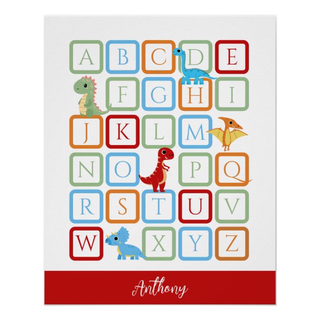 Poster Alphabet dinosaure monogramme rouge  (Devant)