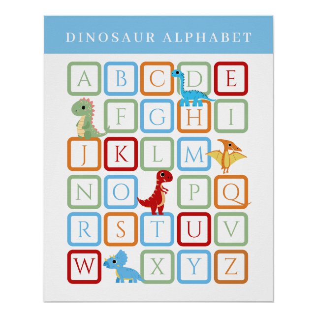 Poster Alphabet Éducatif Dinosaure Bleu (Devant)