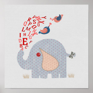 Poster Alphabet éléphant Chambre Enfant Mignon