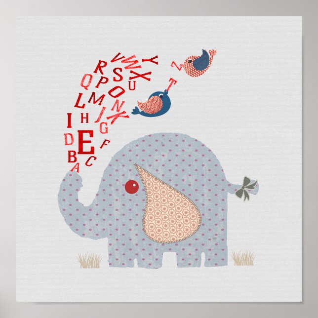 Poster Alphabet éléphant Chambre Enfant Mignon (Devant)