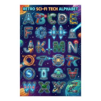 Poster Alphabet Rétro Scifi de A à Z