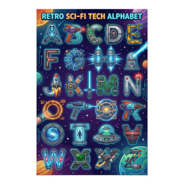 Poster Alphabet Rétro Scifi de A à Z (Devant)