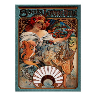Poster Alphonse Mucha Biscuits Lefevre Utile Speckled De