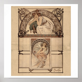 Poster Alphonse Mucha - Calendrier des fleurs de cerisier
