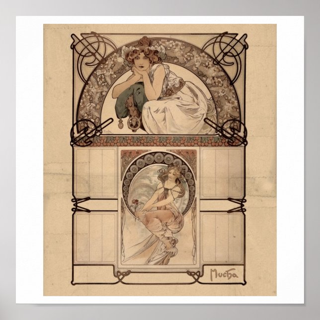 Poster Alphonse Mucha - Calendrier des fleurs de cerisier (Devant)