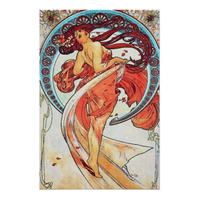 Poster Alphonse Mucha Danse Vintage Art Nouveau peinture (Devant)