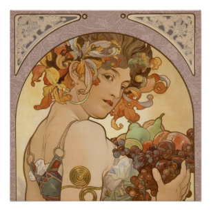 Poster Alphonse Mucha Fruit Art Nouveau Vintage Jeune Fil