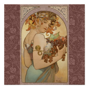 Poster Alphonse Mucha Fruit Art Nouveau Vintage Jeune Fil