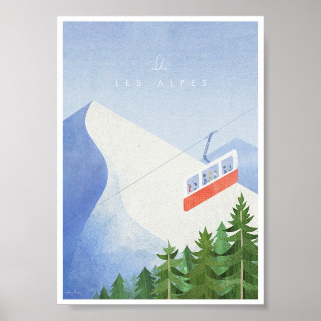 Poster Alps Vintage Ski Travel (Devant)