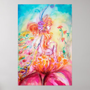 Poster ALTHEA /Fée fantaisiste sur la fleur rose