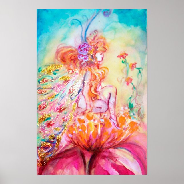 Poster ALTHEA /Fée fantaisiste sur la fleur rose (Devant)