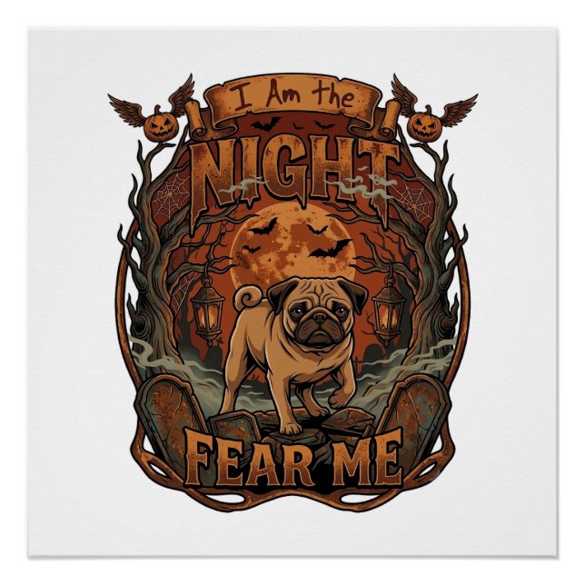 Poster Am Night Fear Me Pug Halloween Moon_1 (Devant)