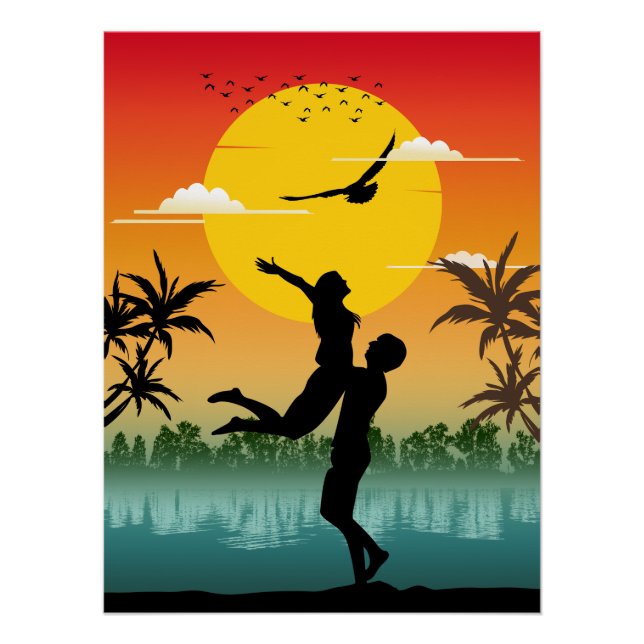 Poster Amant de la Silhouette du Coucher de Soleil Cadeau (Devant)