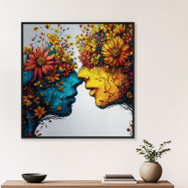 Poster Amants en fleurs - Art des visages floraux (Créateur téléchargé)