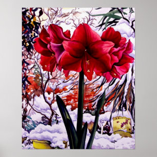 Poster Amaryllis par la fenêtre de neige