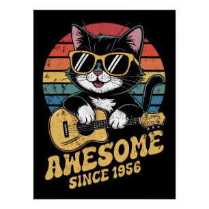 Poster Amateur de chats 1956 Anniversaire Ukulele Vintage