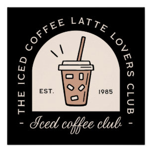 Poster Amateur de latte de café glacé fantaisie noir