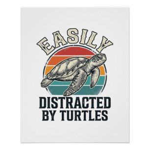 Poster Amateur de tortues vintage facilement distrait par