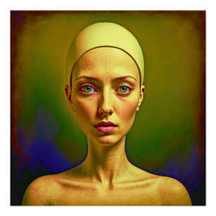 Poster Âme de porcelaine craquée - Portrait coloré