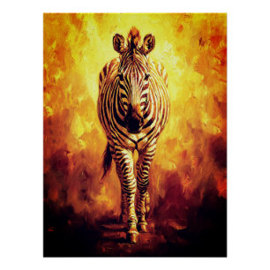 Poster Âme du Zèbre de la Jungle Peinture à l'Huile Dorée
