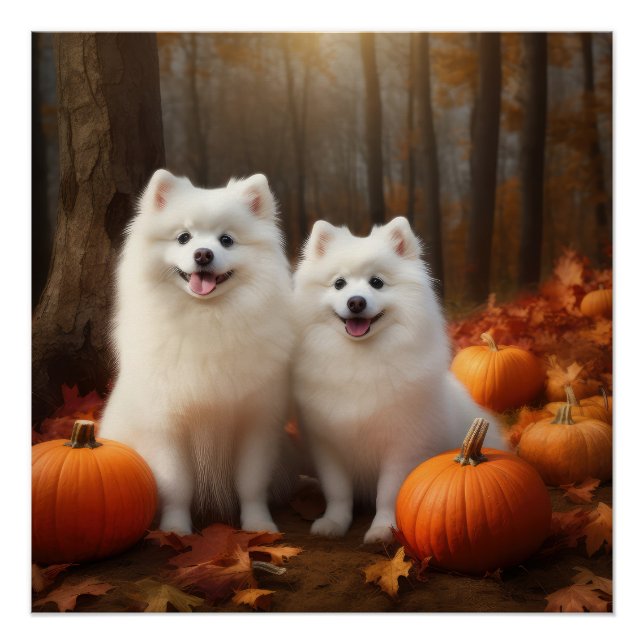 Poster American Eskimo Chiot Automne Citrouille délice (Devant)
