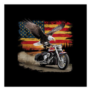 Poster American Flag Mocycle Tshirt USA Flag Bike Ret