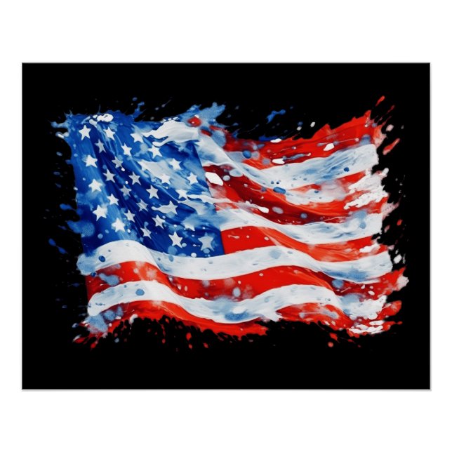 Poster American Flag USA Watercolor 4 juillet (Devant)