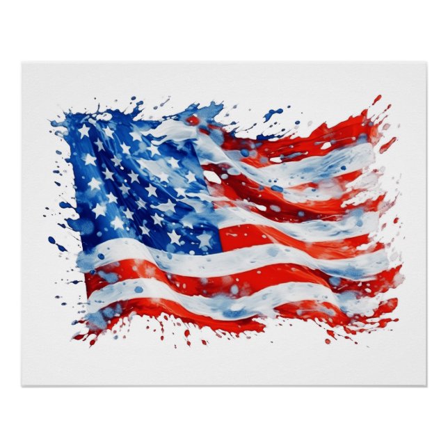 Poster American Flag USA Watercolor 4 juillet (Devant)