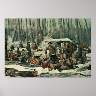 Poster American Forest Scene - Maple Sugaring, 1856